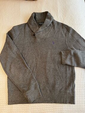 Ralph Lauren Gray Knit Polo Sweater with Navy Label